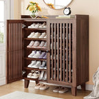 IRONCK Shoe Cabinet with Slatted Doors, 6-Tier Shoe Storage Cabinet, Walnut by IRONCK