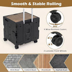 Goplus Foldable Utility Cart, Portable Rolling Crate Handcart with 4 Rotate Wheels, Telescoping Handle, Lid & Cup Holder for Travel, Shopping, Luggage, Grocery, Office & Teacher (Black) - Image 6