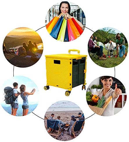 FELICON SELORSS Foldable Utility Cart Folding Portable Rolling Crate-Yellow - Image 5