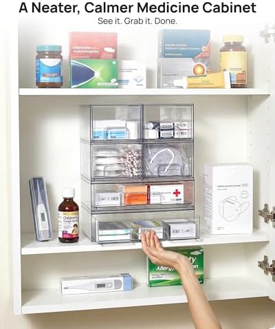 Vtopmart Stackable Storage Drawers Set of 6, Clear Plastic Organizer Bins for Bathroom Supplies, Ideal for Cabinet,Shelf, Pantry, Laundry Room Organization - Image 5