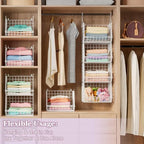 5 Tier Closet Hanging Organizer, Clothes Hanging Shelves with 4 Hanging Hooks 5 S Hooks, Wire Storage Basket Bins, for Clothing Sweaters Shoes Handbags Clutches Accessories Patent Design-White - Image 4