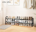 STO STO Long Expandable Shoe Rack 2-Tier, Adjustable Length 33.7”–47.5” Shoe Organizer, Metal Shoes Storage Shelf, Holds Up to 18 Pairs, Non-Slip Feet, for Closet, Entryway, Hallway, Front Door, Black - Image 2