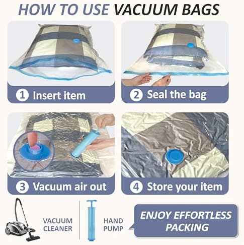 4 XXL Jumbo Vacuum Storage Bags for Bedding, Space Saver with Hand Pump | 47.2" x 35" Extra Large Vacuum Seal Bags for Bedding, Comforters, Blankets & Pillows; 80% Space-Saving Storage for Home - Image 6
