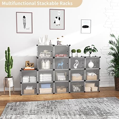 Portable Shoe Rack with Door, 64 Pairs Cabinet Easy Assembly, Plastic Adjustable Shoe Storage Organizer Stackable Detachable Free Standing DIY Expandable 8 Tier Black - Image 4