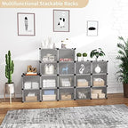 Portable Shoe Rack with Door, 64 Pairs Cabinet Easy Assembly, Plastic Adjustable Shoe Storage Organizer Stackable Detachable Free Standing DIY Expandable 8 Tier Black - Image 4