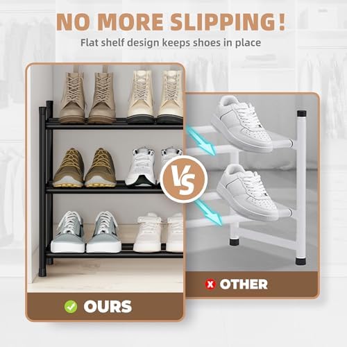 STORAGE MANIAC Long Expandable Shoe Rack, 18 Pairs Metal Wide Stackable Shoe Rack, Adjustable Shoes Shelf, Freestanding Shoes Organizer for Closet, Entryway, Hallway, Garage, Front Door, 3 Tiers - Image 5
