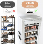 VTRIN Vertical Narrow Shoe Rack Organizer Tall Shoe Rack for Closet Entryway 10 Tier Non-Woven Cover Shoe Shelf Holds 20-22 Pairs Free Standing Shoe Storage Cabinet with Dustproof Cover, Multi Color - Image 6