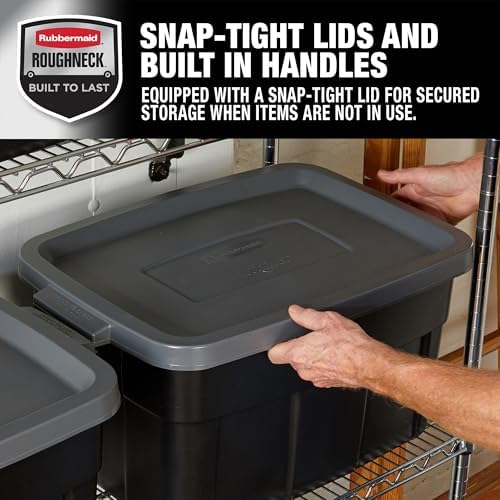Rubbermaid Heavy Duty Black Storage Bins Plastic Totes with Lids for Storage, Stackable, Large Capacity, Durable, Multipurpose, 14 GAL, 6 Pack (14 GAL - 6 Pack Solid Black and Grey) - Image 3