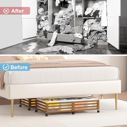 Under Bed Storage with Wheels, 2 Pack Bamboo Drawers for Shoes and Clothes - Image 4