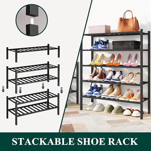 Smiry Bamboo Shoe Rack, 12 Vertical Slats, 6 Tier - 26.8" Wide, Black - Image 4