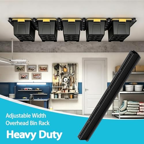 WooFog Ceiling Utility Bin Rails Storage Rack, Overhead Garage Storage Racks, Heavy Duty Hanging Storage Racks for Garage, Adjustable Width, Black (26in-6 Sets for 5 Bins) - Image 5