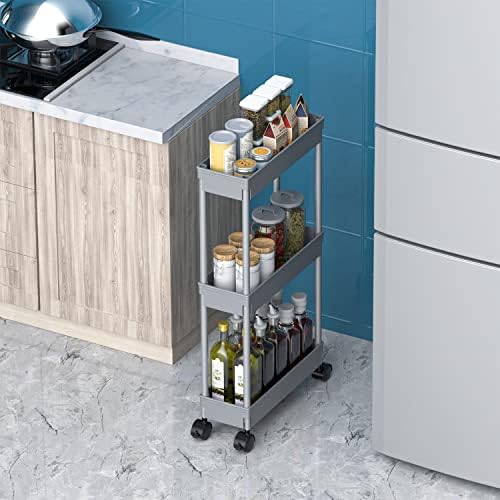 Sooyee 3 Tier Slim Storage Cart, Rolling Utility Cart,Grey - Image 4