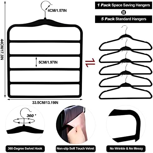 Closet Organizers and Storage, 5 Pack Velvet Pants-Hangers-Space-Saving | Non Silp 5 Tier Scarf Jeans Organizer, Dorm Room Essentials for College Students Girls Boys Guys, Home Storage - Image 5