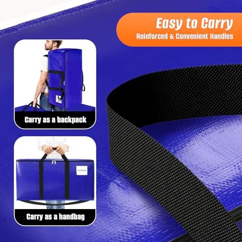 FabSpace 4-Pack Moving Bags with Backpack Straps & Carry Handles, 30 Gallons-125 L Heavy Duty Storage Totes for Space Saving, Foldable Storage Bags for College Dorm, Travel, Camping (Blue) - Image 4