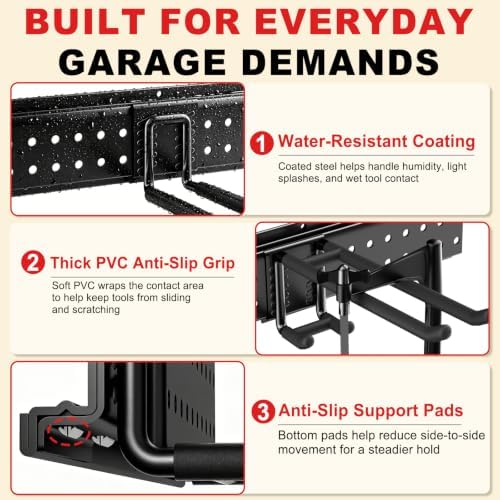 Garage Tool Organizer Wall Mount 99 inches with 18 Adjustable Heavy-Duty Hooks, Garage Organization, Garden Tool Storage Rack, Yard, and Shed, Holds Up to 750 lbs - Image 6