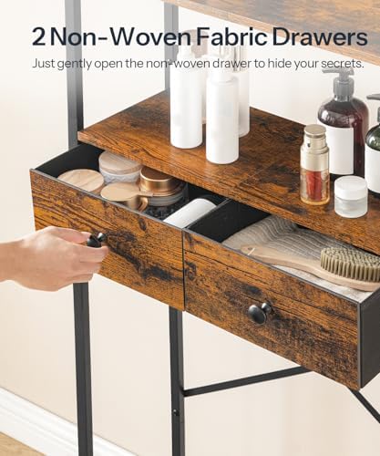 HOOBRO Over The Toilet Storage Rack with 2 Drawers, 3-Tier Bathroom Organizer Shelf Over Toilet, Freestanding Space Saver Bathroom Toilet Shelves Above Toilet for Room, Rustic Brown and Black BF47TS01 - Image 3