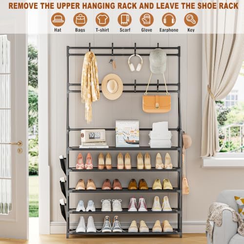 OYREL Shoe Rack, 5 Tier Shoes Storage Organizer with Hooks and Side Pocket - Image 4