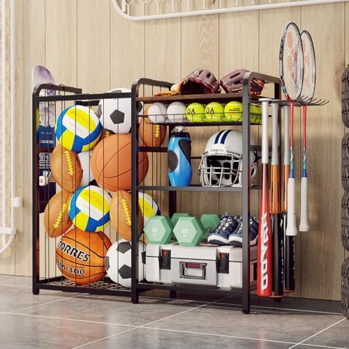 Homsorout Garage Sports Equipment Organizer, Ball Storage for Gear and Toys, Large Capacity, Sports Organizer for Garage with Hooks and Baskets by Homsorout
