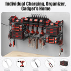 CCCEI Black Power Tool Organizer Wall Mount, Large Tools and Battery Storage Rack Charging Station Individual Switches. Drills Holder, Garage Utility Shelves with 6FT Power Strip. Gift for Men. - Image 7