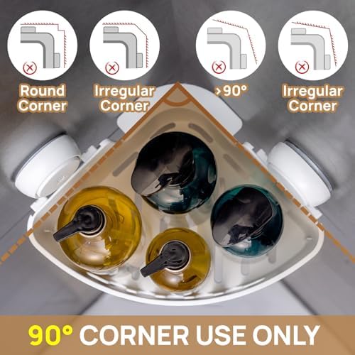 LEVERLOC Corner Shower Caddy Suction Cup, shower shelves suction cup, White - Image 3