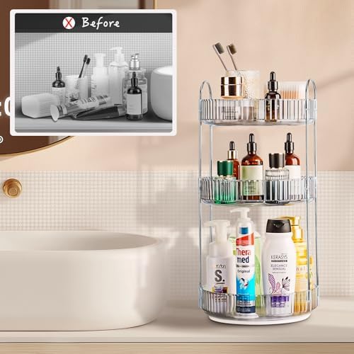 360 Rotating Makeup Organizer, 3 Tier Large Capacity Lazy Susan Bathroom Counter Organizer, Skincare Organizers, Spinning Perfume Organizer & Vanity Organizer Countertop (Classic Grey, 3 Tier) - Image 2