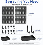 Pegboard Wall Organizer Kit – Heavy Duty 20lbs Load Bearing, Easy Installation, 4 Peg Board Panels 14 Accessories – Multi-Surface Use For Garage, Office, Kitchen & Crafts (Black Pegboard,24″×24″) - Image 4