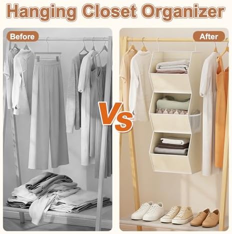 Hanging Closet Organizers and Storage for Kids Room Organization, 3 Tiers | Hanging Closet Shelves for Underwear Swimsuit Storage, Hanging RV Closet Organizers and Storage Camper Closet Organizer Beige - Image 6
