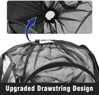 TECHMILLY Collapsible Mesh Pop Up Laundry Hamper with Sturdy Handles and Side Pocket - Portable Foldable Clothes Baskets for Dorm, Bathroom & Travel Storage (with Drawstring, Black) - Image 2