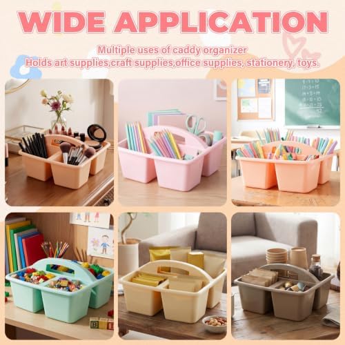 Kathfly 18 Pack Classroom Caddy Organizer with Handle, Plastic Art Craft Cleaning Caddy Bulk, Small Multipurpose Supply Organization Storage Basket for Table Desk Office Pencil Teacher (Morandi Color) - Image 3
