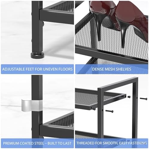 Expandable Shoe Rack for Closet, Entryway, Shoe Storage, 4-Tier, Black - Image 5