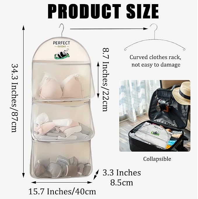 MIUPOO Multi Purpose Multi Layer Mesh Storage Hanging Bag,Hanging Storage with Metal Hanger Mesh Pockets for Bra Underwear Socks,Pockets Hang Store Bag for Door Wall Closet,2 Pieces. - Image 2