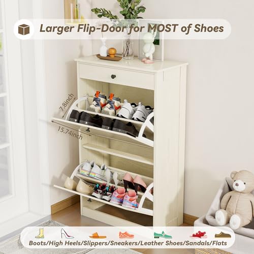 Wooden Shoe Rack with 2 Flip Drawers, Entryway Shoe Storage Cabinet - Image 4