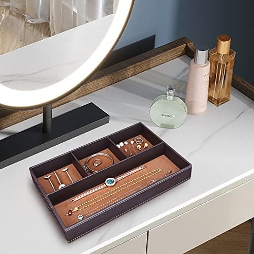 GORESE Faux Leather Valet Tray for Men, Stackable Jewelry Organizer for Drawers Inserts, Nightstand Caddy Tray for Key, Wallet, Sunglass, Watch, Coin, Phone, Bedside Desktop Storage Brown - Image 2