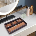 GORESE 2 Pieces Faux Leather Valet Tray for Men, Stackable Jewelry Trays for Drawers, Mens Dresser Top Organizer for Key, Wallet, Sunglass, Watch, Coin, Phone, Nightstand Bedside Tray Brown - Image 2