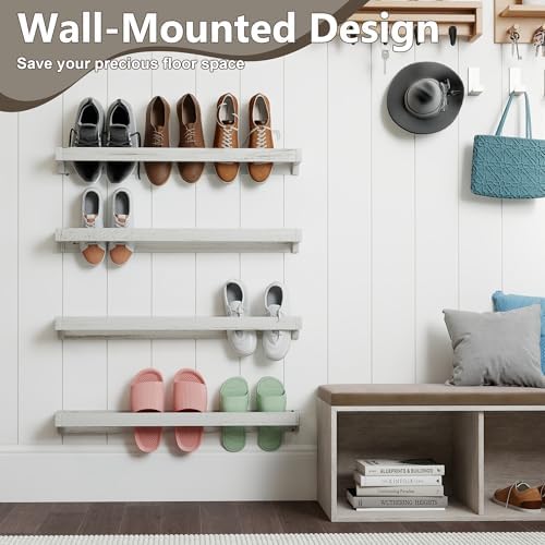 Nisorpa 30 Inch Shabby White Washed Wood Hanging Shoe Rack，Set of 4 - Image 4