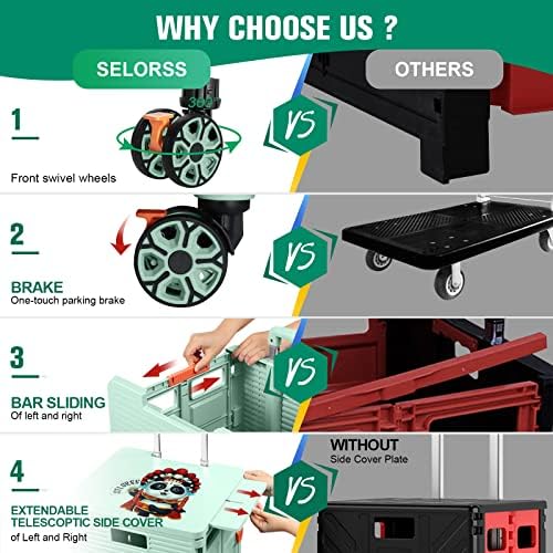 Foldable Utility Cart Folding Portable Rolling Crate with Magnetic Extended Lid,360°Rotate Wheels,176LBS Load Capacity,Heavy Duty Durable Dolly Cart for Teacher Tourist Shopping Office Outdoor - Image 6