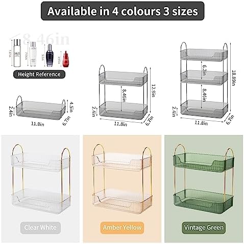 Akinbas 2 Tier Bathroom Organizer Countertop Makeup Perfume Tray Skincare Organizer for Bathroom Dresser Vanity (Grey) - Image 2