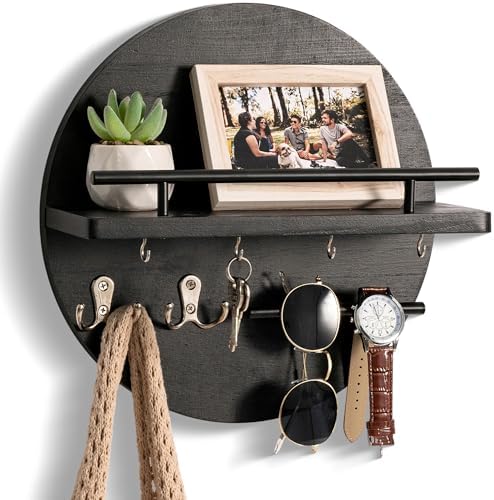 dreampossible Key Holder for Wall Decorative with Shelf and Hooks, Mail Organizer Wall Mount, Circular Design Entryway Key Rack Hanger, Rustic Home Decor (Black) by dreampossible