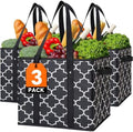 WISELIFE Reusable Grocery Bags 3-Pack Foldable Washable Large Storage Bins Basket Water Resistant Shopping Tote Bag Black by WiseLife