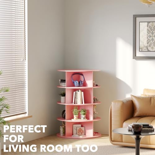 SpaceAid 4 Tier Rotating Shoe Rack Tower, Spinning Shoe Display Lazy Susan, Revolving 360 Shoe Rack Storage Round Carousel, Vertical Handbag Rotate Shoes Closet Organization (4-Tier Pink) - Image 6