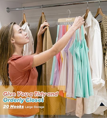 Gomyrod Tank Top Hanger, 2 Pack w/40 Hooks Bra Hanger for Closet Organizer | Premium Wood Space Saving Hanger, 360°Rotating Closet Organizers and Storage, Multi Hook Hanger for Dorm & Apartment - Image 3
