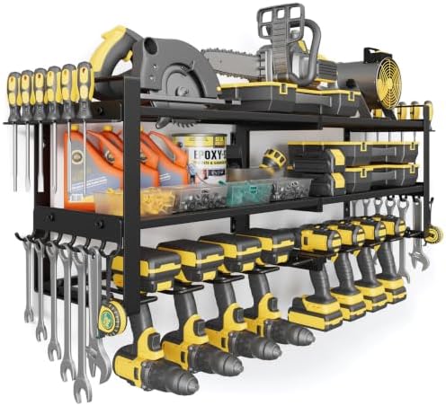 Power Tool Organizer Wall Mount, 350LBS Capacity, 3 Tier, 8 Drill Holders by Jusgym