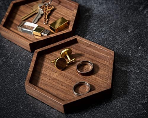 Hexagon Wood Ring Dish - Everyday Catchall Trinket EDC Tray for Men Women, Store Your Watches Cufflinks Rings Earrings Keys Coins, Father's Day for Husband Dad Son (Blank) - Image 5