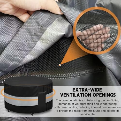 Round Patio Furniture Cover Black Grey Waterproof Up to 10000pa for 36 x 28 Inch Outdoor Round Dinner Table Covers - Image 3