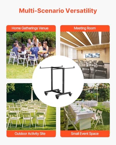 VEVOR Folding Chair Rack, 200 LBS Capacity, T-Shape Chair Cart for 14 Chairs, Heavy-Duty Metal Chair Storage Dolly with Rubber Wheels, Multi-Function Chair Holder for Party Event,Hotel, Matte Black - Image 6