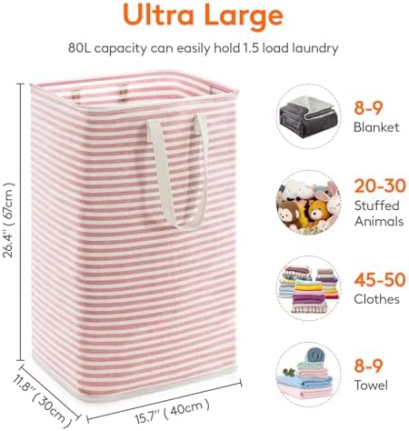 Lifewit 80L Large Laundry Baskets, 1 Pack, Reinforced Handles, Pink | Collapsible Laundry Hamper, Dirty Clothes Hamper, Waterproof Freestanding Design for Dorm, Laundry Room, Bedroom, Bathroom - Image 3