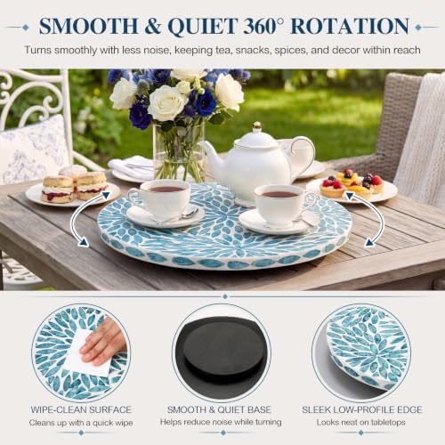 Domensi 2 Pack Mother of Pearl Lazy Susan Turntable Organizer,Blue Petals - Image 4