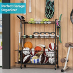 Sports Equipment Storage Rack with Wheels, 3-Tier Ball Organizer - Image 3