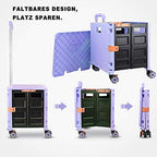 Foldable Utility Cart Folding Portable Rolling Crate Handcart Shopping Trolley Wheel Box with Lid Wear-Resistant Noiseless 360°Rotate Wheel for Travel Shopping Moving Storage Office Use (Purple) - Image 3
