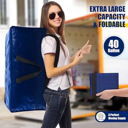 Cosy Family 8 Pack Heavy Duty Extra Large Moving Bags with Backpack Straps - Strong Handles & Zippers, Storage Totes For Space Saving, Fold Flat, Alternative to Moving Box (40 gal, Blue) - Image 7